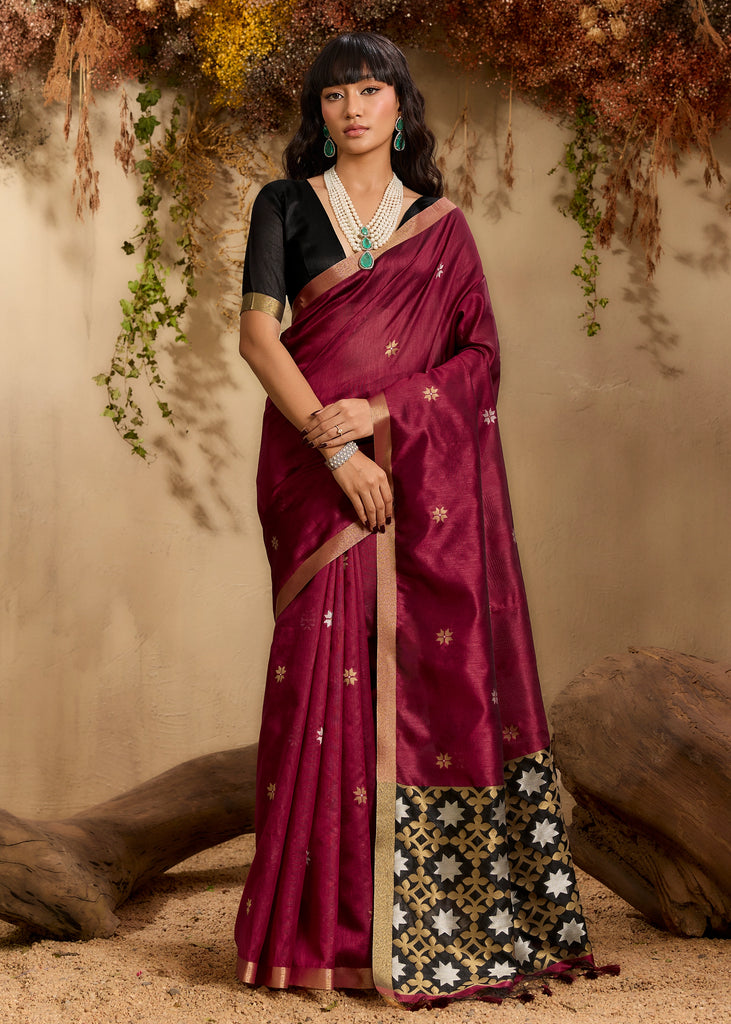 Rich Maroon Woven Cotton Silk Saree