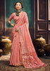 Peach Pink Woven Munga Cotton Silk Saree