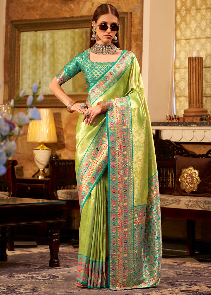 Lime Green Woven Tissue Silk Saree