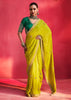 Lime Green Embroidered Soft Silk Saree With Contrast Blouse