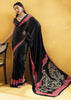 Black Satin Silk Saree with Ajrakh Printed Pallu and Blouse