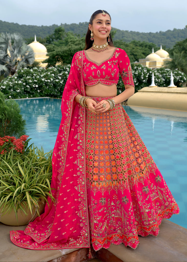Glamorous Rani Pink Embroidered Lehenga