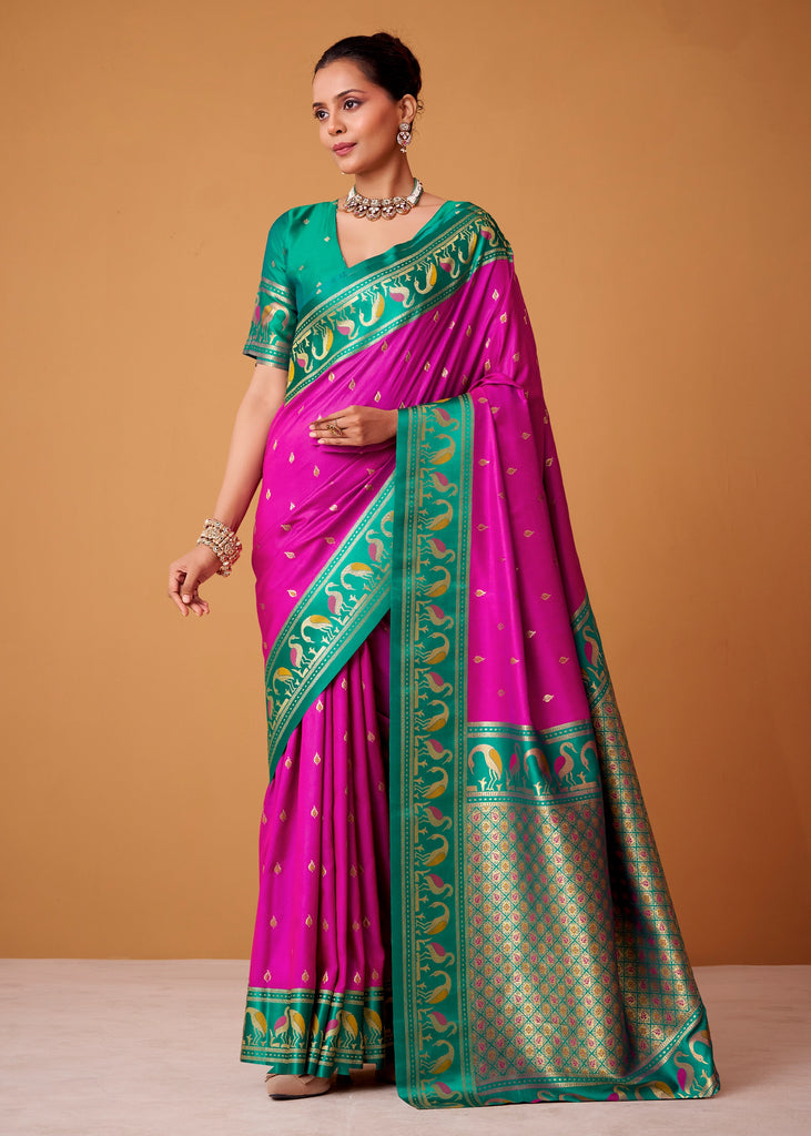 Rani Pink Woven Banarasi Silk Saree