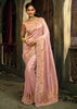 Blossom Pink Designer Embroidered Silk Saree