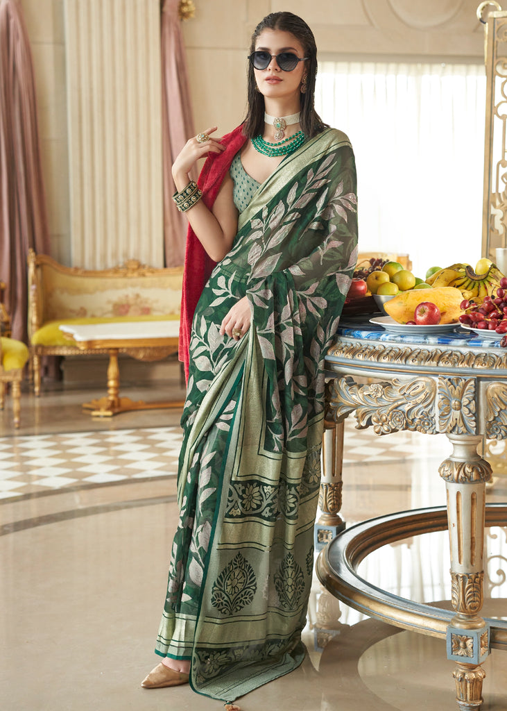 Mallard Green Woven Georgette Silk Saree