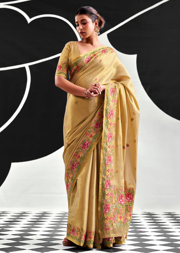 Safari Beige Woven Tissue Silk Saree