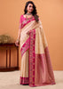 Cream And Pink Banarasi Satin Silk Saree