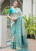 White & Sea Green Woven Banarasi Patola Silk Saree