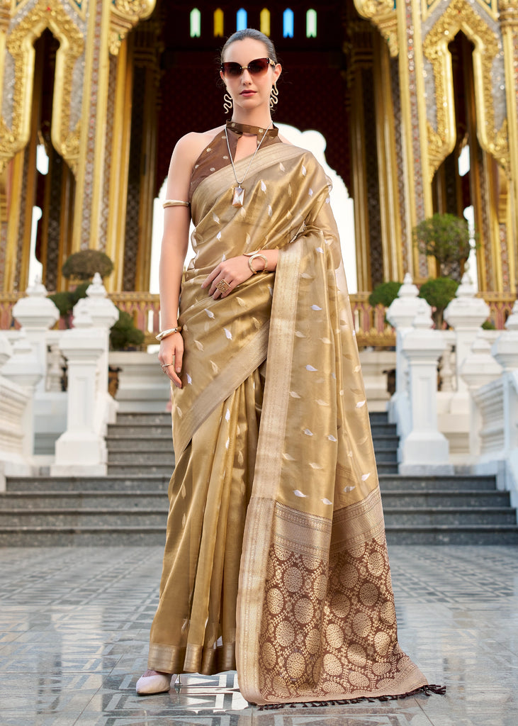 Golden Beige  Woven Tissue Silk Saree