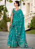 Teal Green Printed Cotton Silk Saree