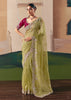 Pista Green Embroidered Designer Silk Saree