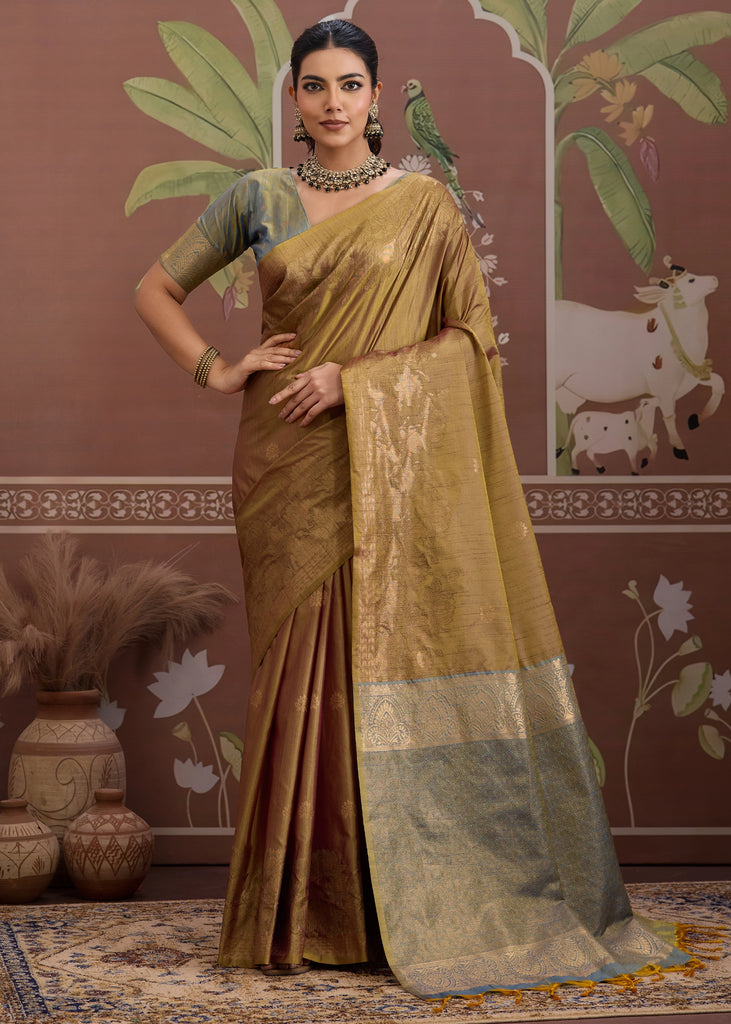 Mustard Gold Woven Tussar Silk Saree