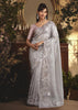 Platinum Grey Tissue Organza Designer Saree