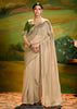 Safari Beige Heavy Embroidered Designer Silk Saree With contrast Blouse