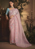 Blush Pink Tissue Organza Designer Saree