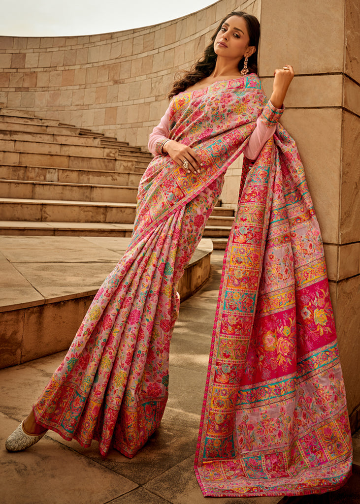 Gajari Pink Woven Kashmiri Jamewar Saree