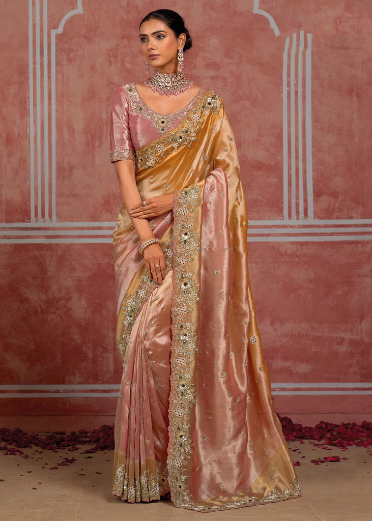Pastel Pink Embroidered Designer Saree