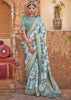 Dusky Green Floral Printed Silk Saree With Contrast Border