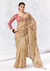 Beige Designer Organza Silk Saree With Printed Blouse