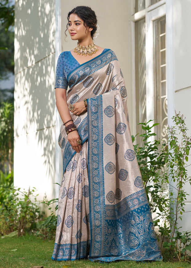Mailbu Blue Woven Banarasi Silk Saree