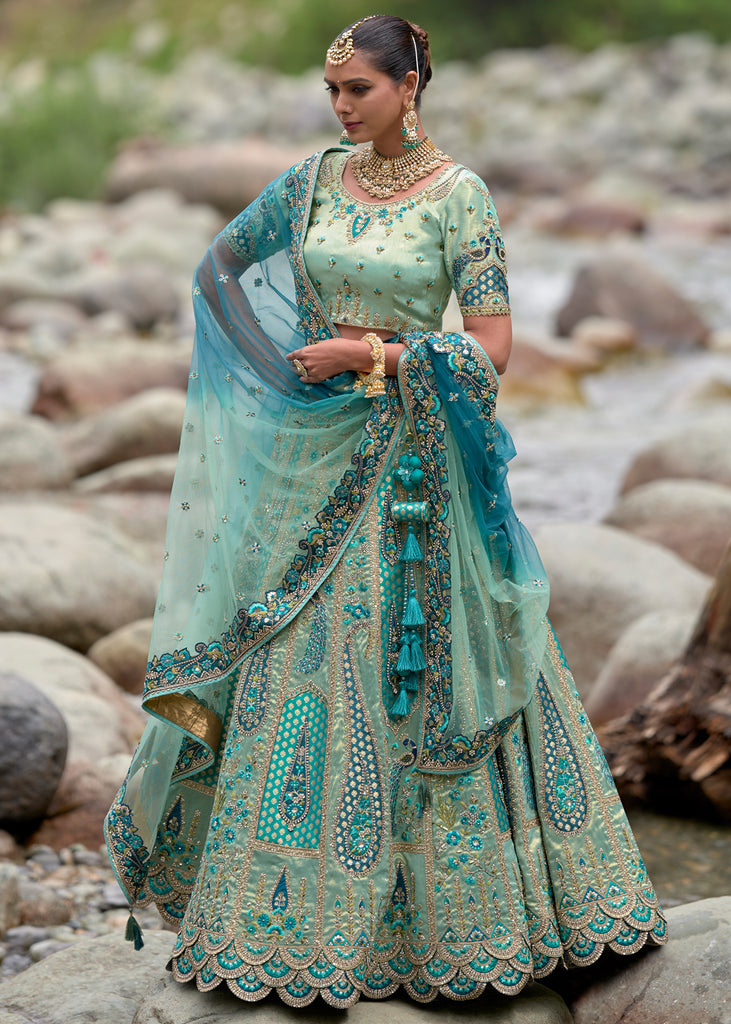 Turquoise Blue Net Bridal Lehenga Choli | Bridal lehenga online, Bridal  lehenga choli, Designer lehenga choli