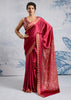 Persian Red Satin Silk Saree with Ajrakh Printed Pallu and Blouse