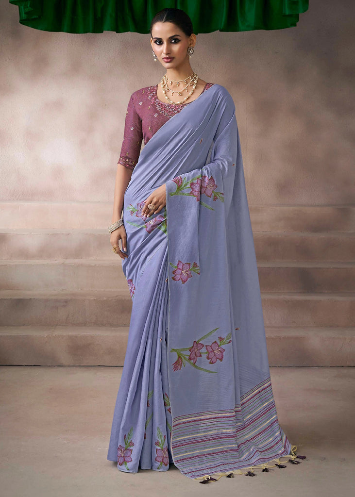“Exclusive Offer” : Lavender Woven Cotton Silk Saree