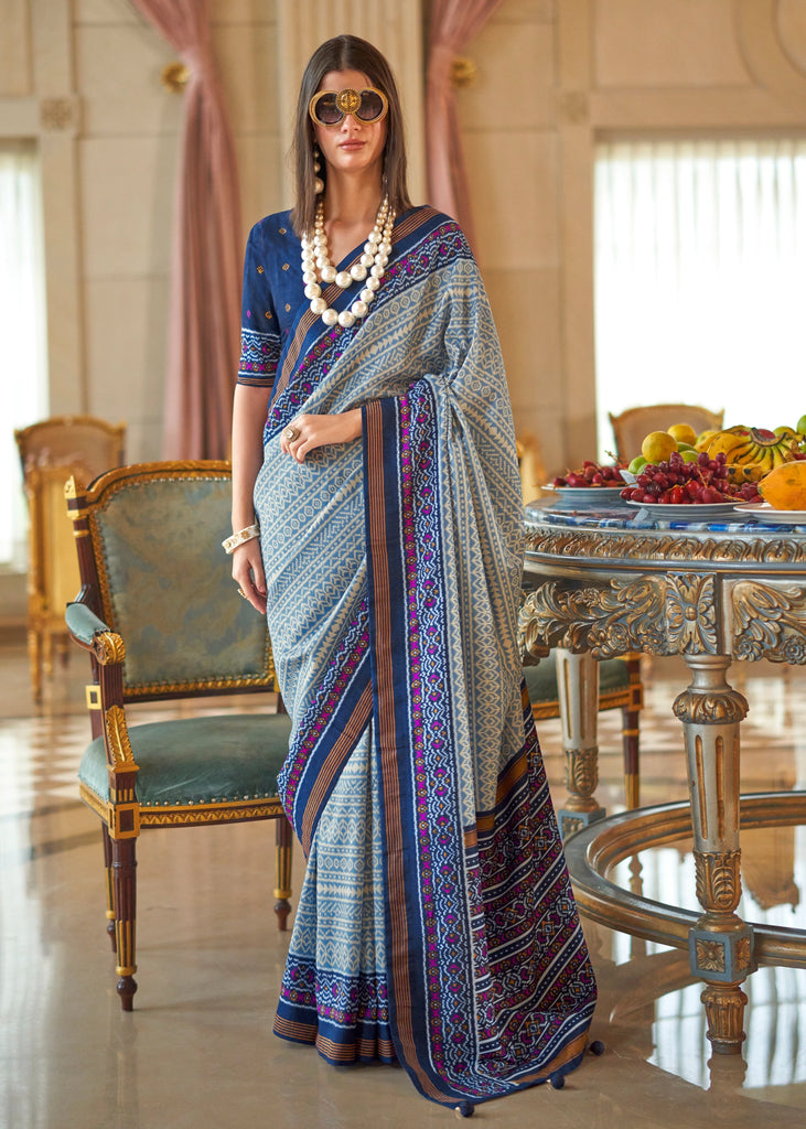 Classy Blue Printed Soft Silk Saree