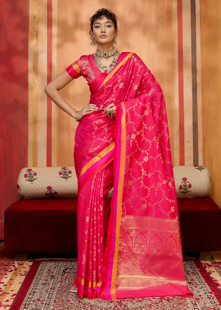 Raspberry Pink Woven Banarasi Silk Saree