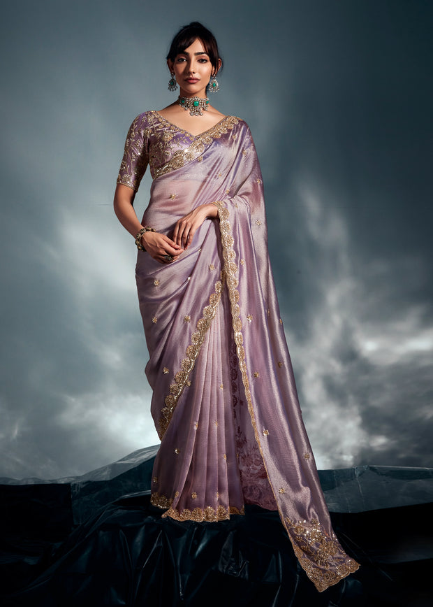 Lavender Purple Designer Silk Saree