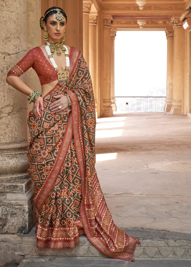 Autumn Brown Printed Patola Saree