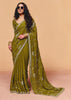 Olive Green Embroidered Designer Tissue Saree