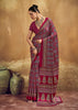 Beet Red Printed Satin Silk Saree