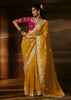 Haldi Yellow Embroidered Designer Organza Saree