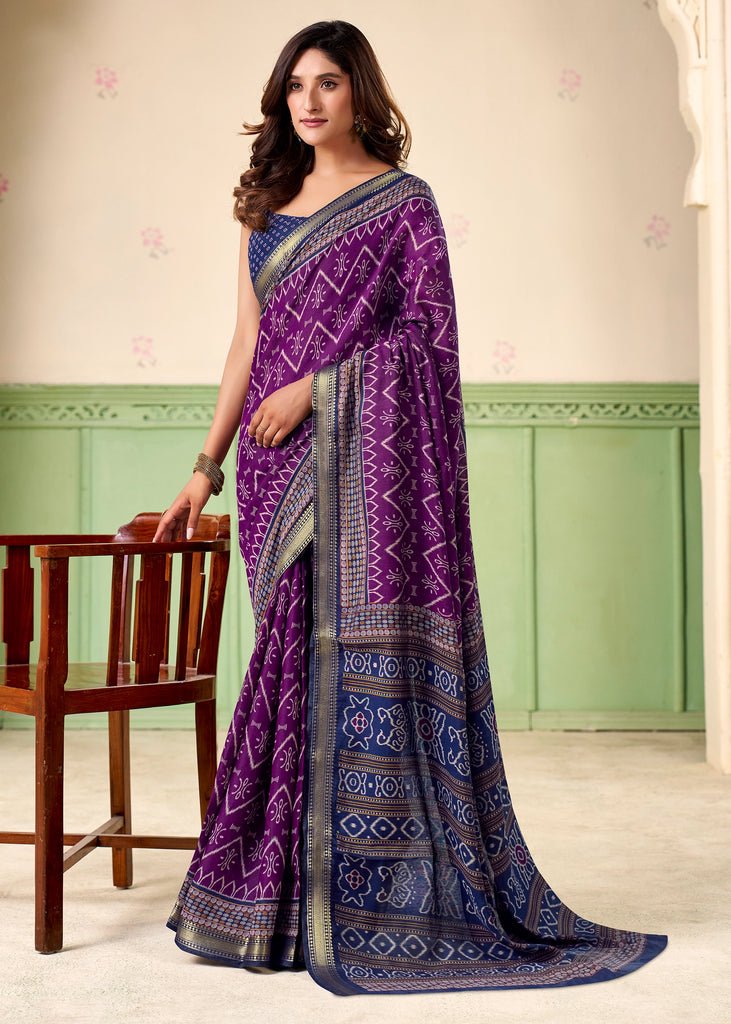 Royal Purple Patola Printed Cotton Silk Saree