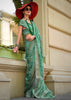 Turquoise Green Printed Georgette Silk Saree