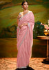 Candy Pink Heavy Embroidered Designer Silk Saree With contrast Blouse