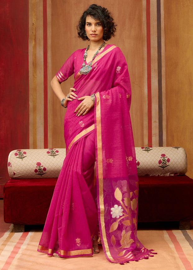 Princess Pink Woven Cotton Silk Saree