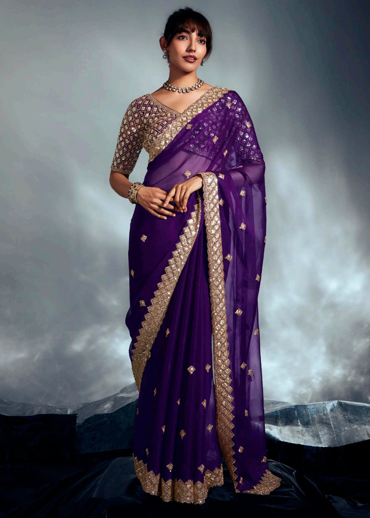 Imperial Purple Designer Silk Saree