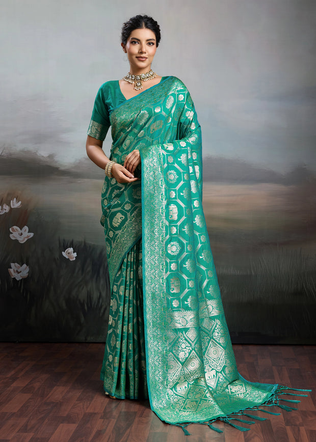 Antique Green Woven Banarasi Silk Saree