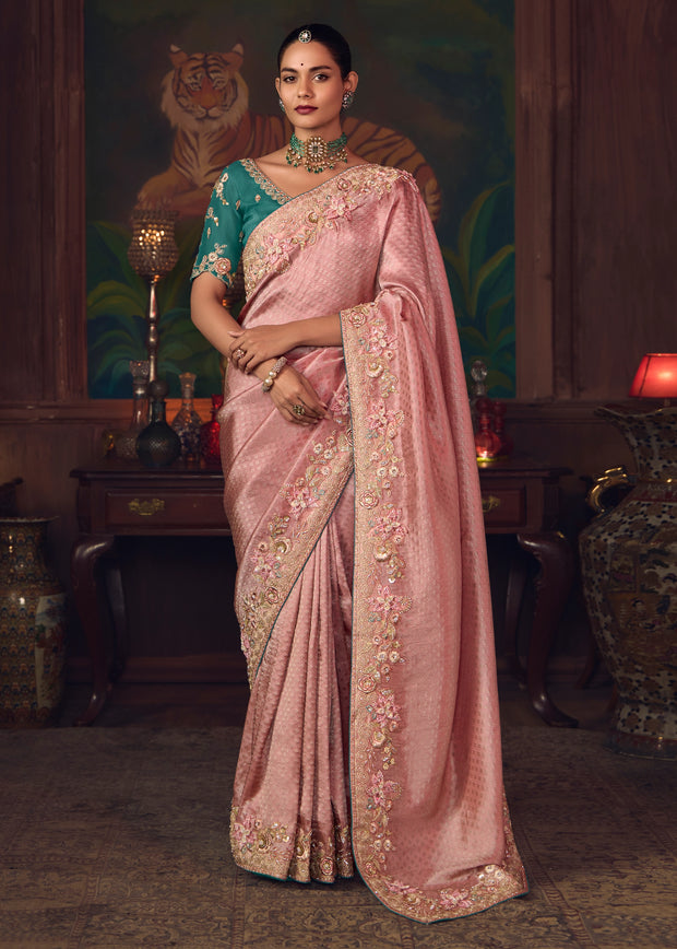 Ruby Pink Designer Embroidered Saree