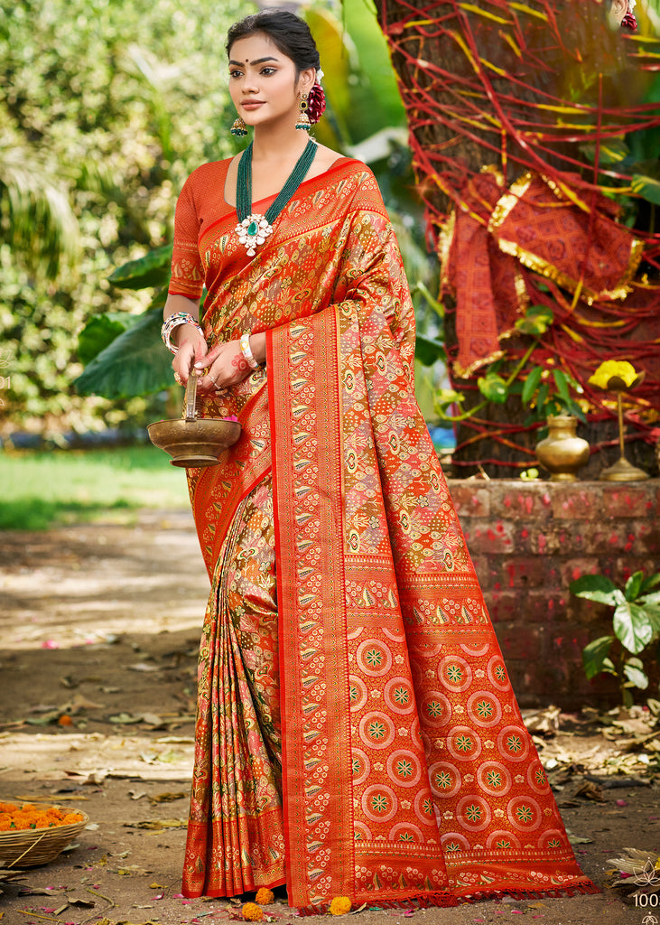 Sunrise Red Dual Tone Woven Banarasi Silk Saree