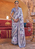 Lilac Purple Floral Printed Silk Saree With Contrast Border