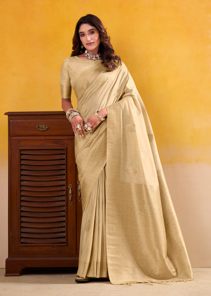 Off White Woven Tusser Silk Saree