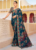 Coral Blue Floral Printed Soft Silk Saree