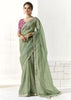 Dusky Green Designer Organza Tissue Silk Saree