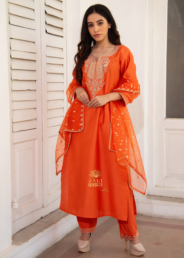 Saffron Bloom Glimmer Silk Suit Set (10702039089345)