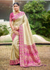 Cream Beige Woven Banarasi Silk Saree