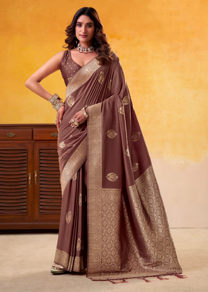 Coffee Brown Woven Tusser Silk Saree