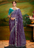 Iris Purple Heavy Embroidered Designer Silk Saree With contrast Blouse